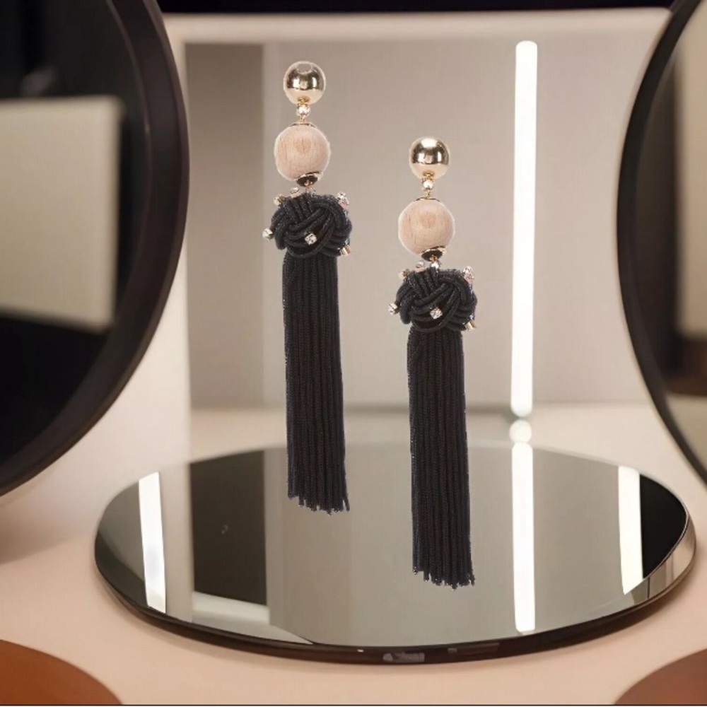 Anna & Ava Tassel and Wood Statement Drop Earrings